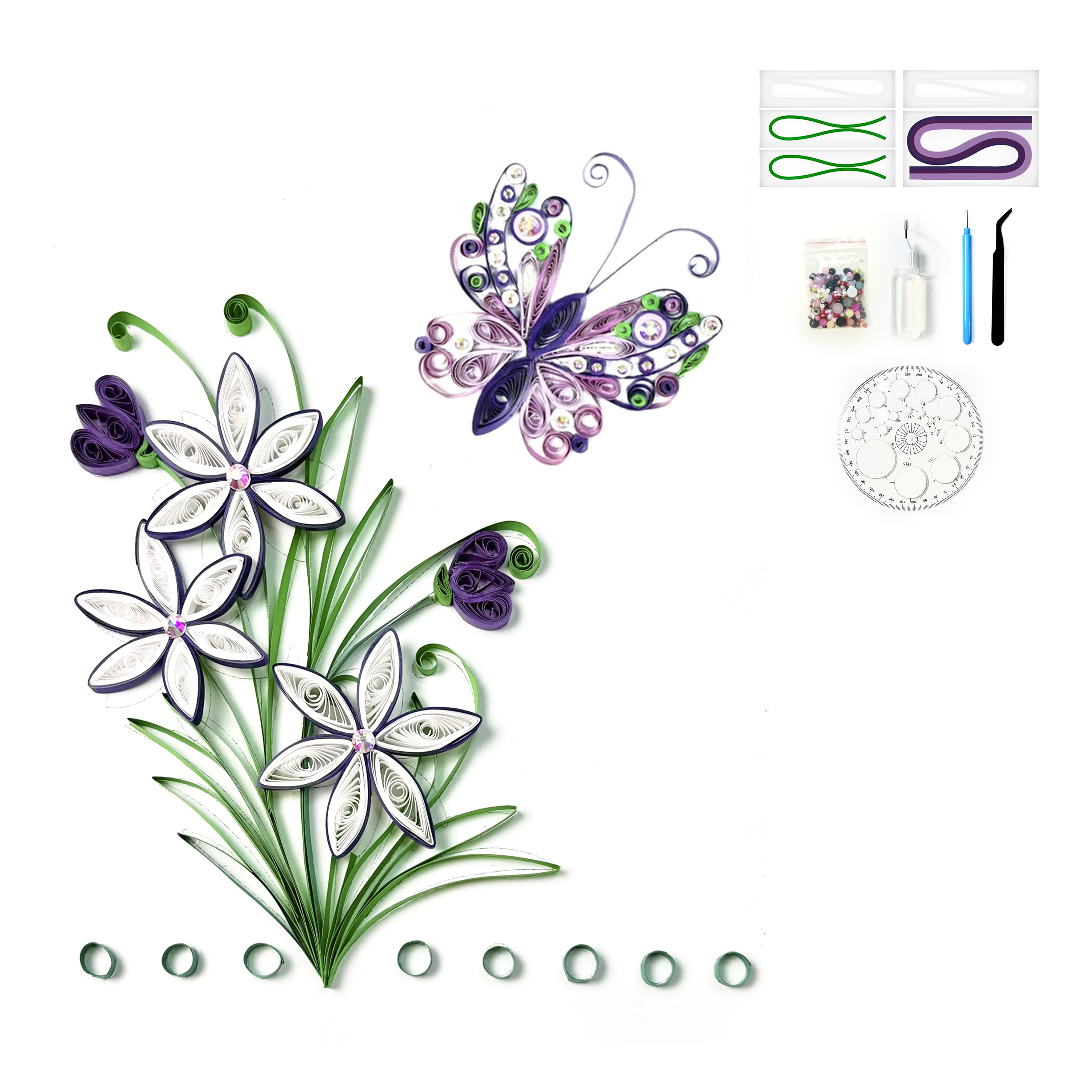 Purple Flower Quilling Paper DIY Kit
