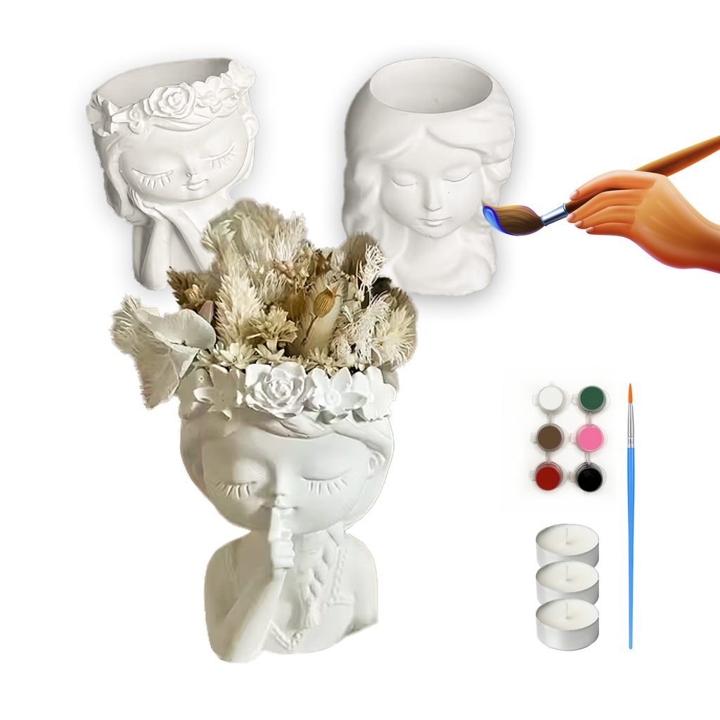 Girl Plaster Paint Kit - Planter & Candle Holder, 3 pc