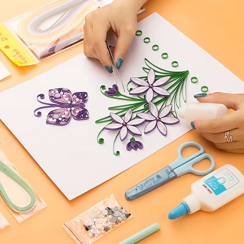 Purple Flower Quilling Paper DIY Kit