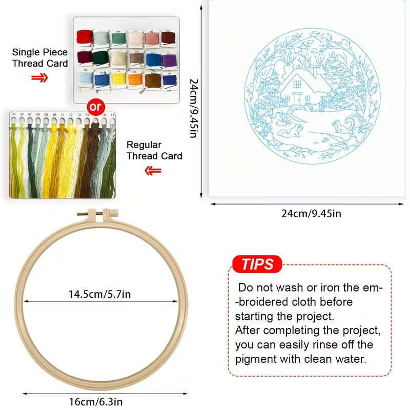 Winter House Embroidery DIY Kit