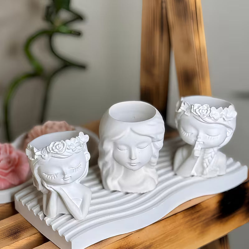 Girl Plaster Paint Kit - Planter & Candle Holder, 3 pc