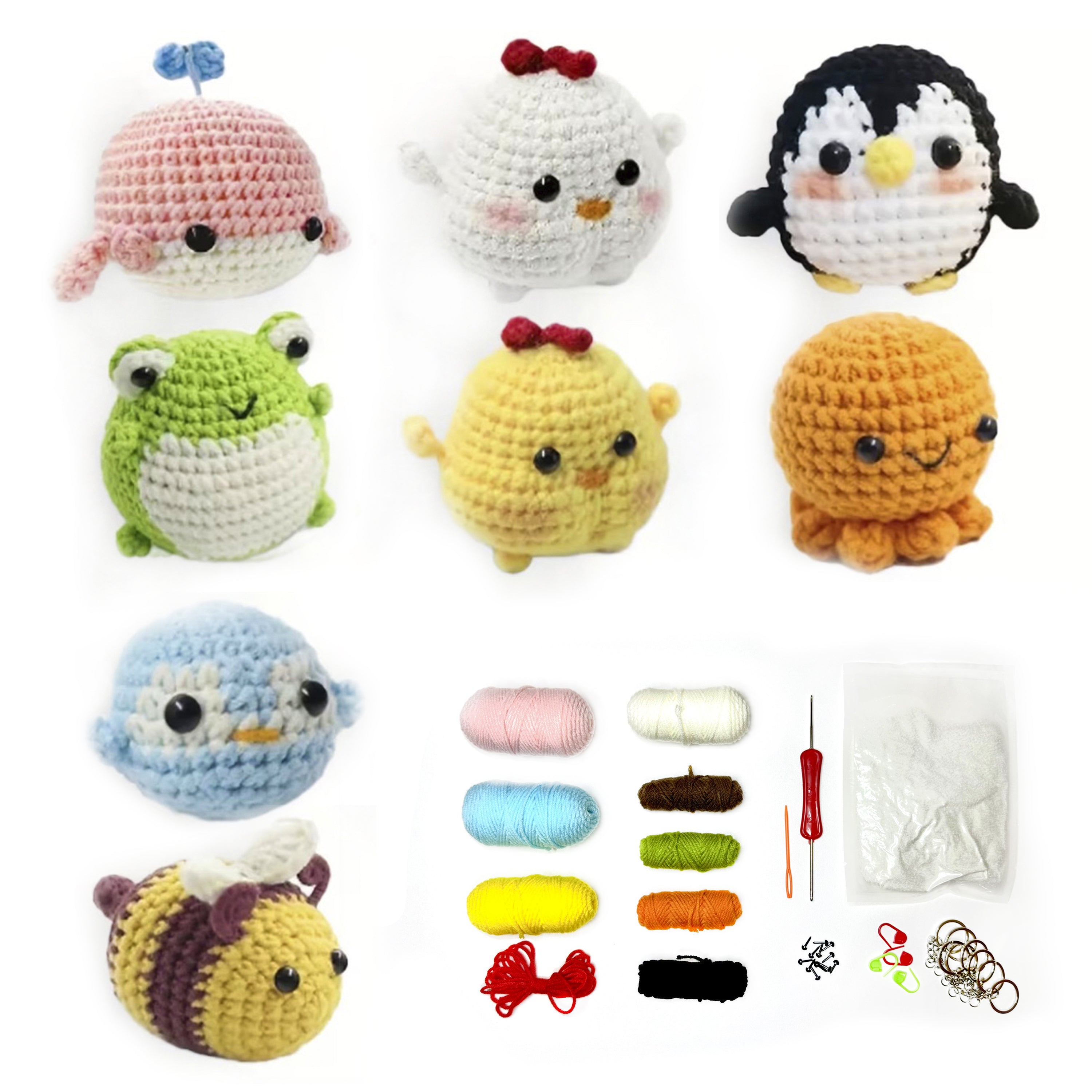Beginner Crochet Animal Kit – 8 Mini Animals DIY Set