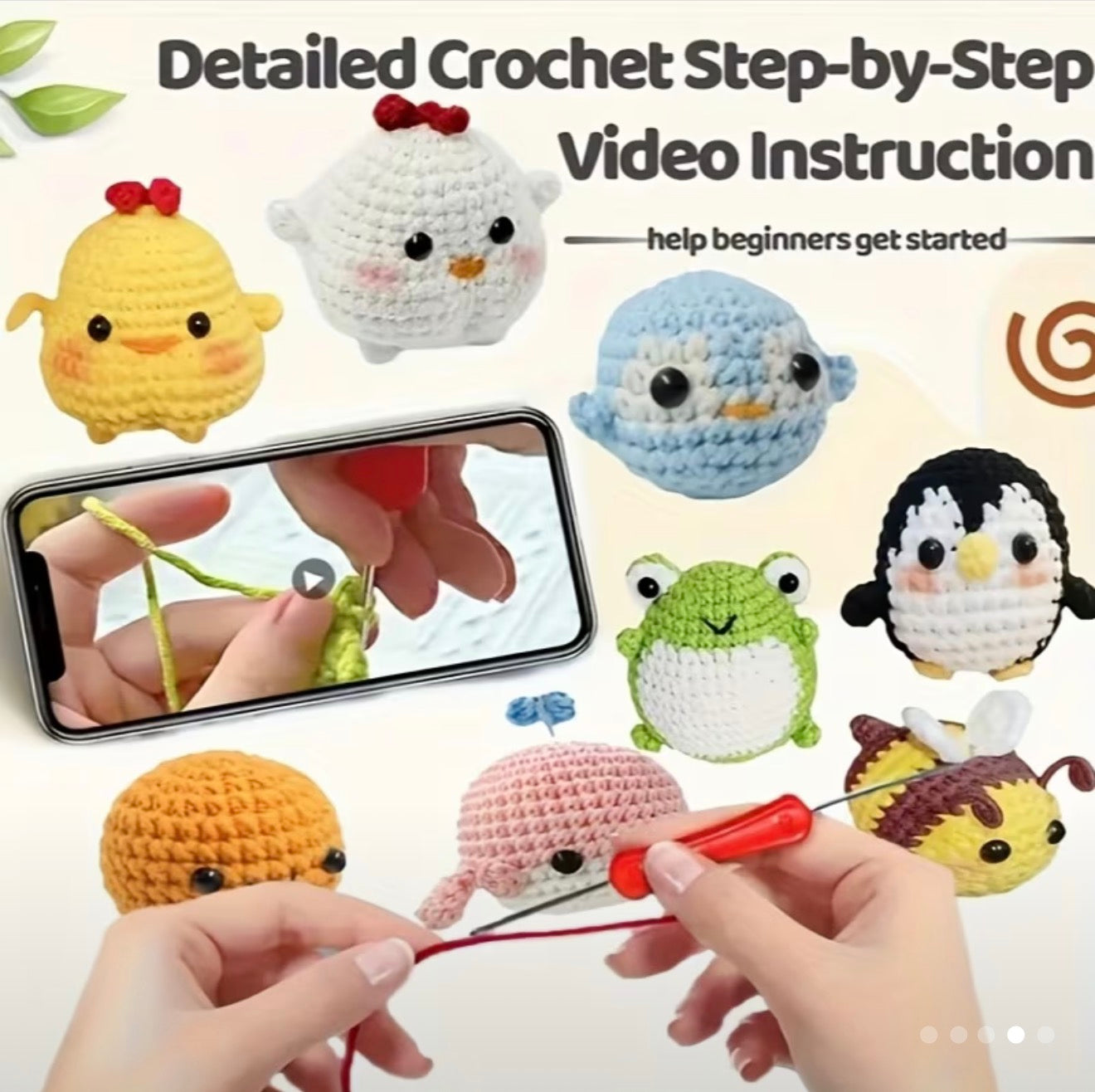 Beginner Crochet Animal Kit – 8 Mini Animals DIY Set
