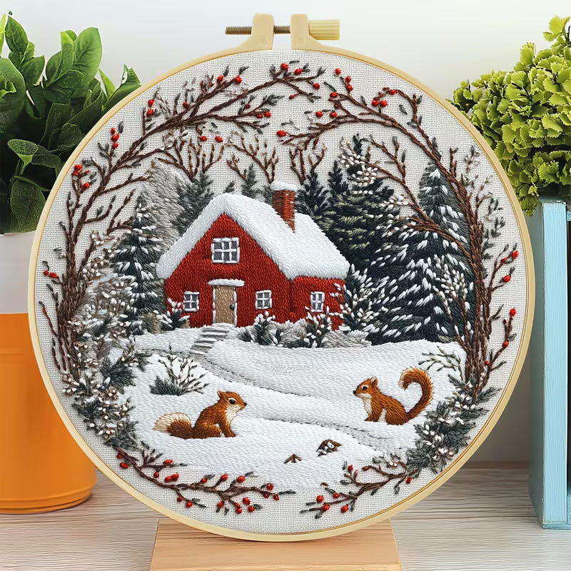 Winter House Embroidery DIY Kit