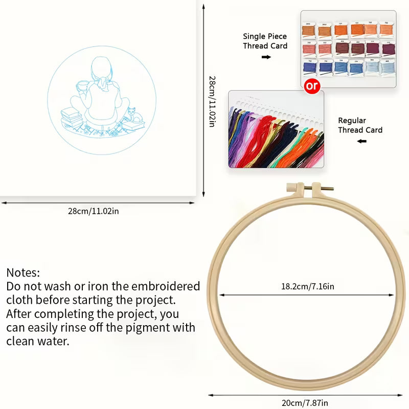 Girl with books Embroidery DIY Kit