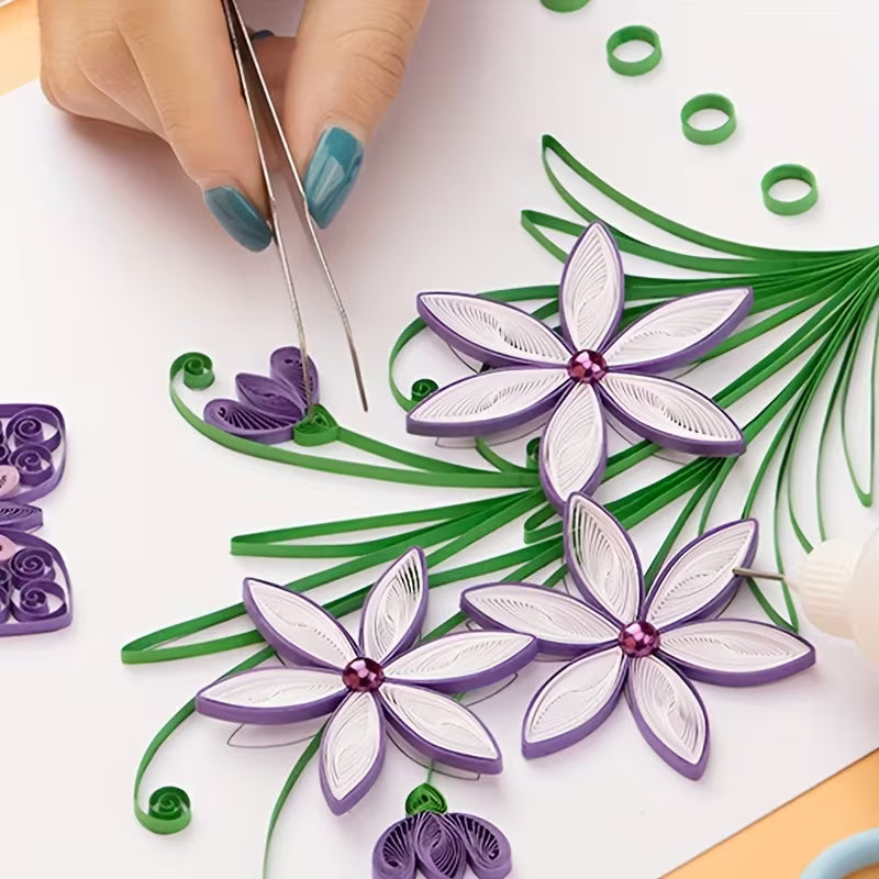 Purple Flower Quilling Paper DIY Kit