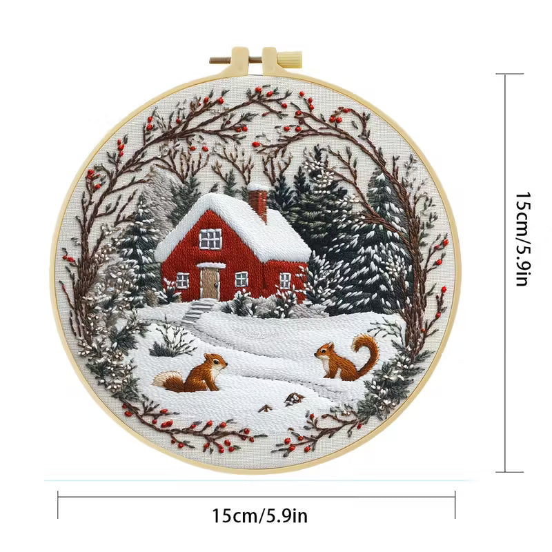 Winter House Embroidery DIY Kit